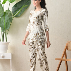 Ichaa Premium Rayon LoungeWear Set- Cream