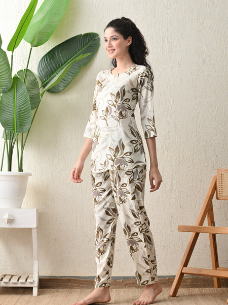 Ichaa Premium Rayon LoungeWear Set- Cream