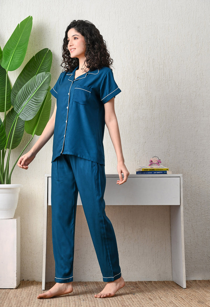 Ichaa Premium Rayon LoungeWear Set- Teal