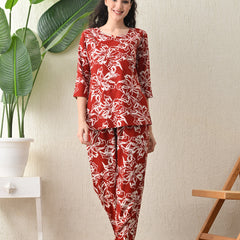 Ichaa Premium Rayon LoungeWear Set- Maroon