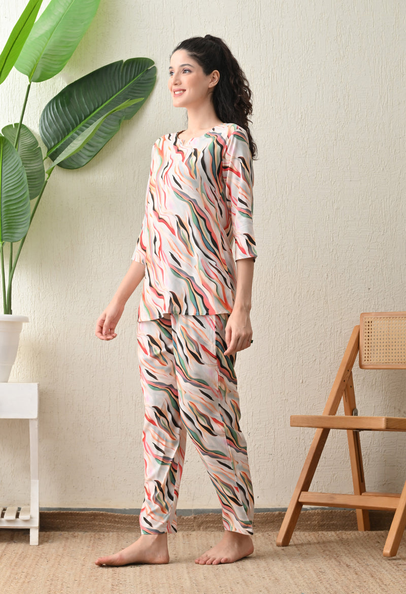 Ichaa Premium Rayon LoungeWear Set- Multicolor