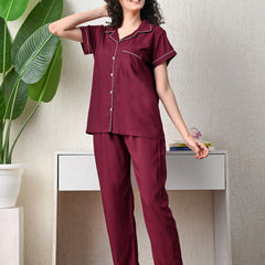 Ichaa Premium Rayon LoungeWear Set- Wine+
