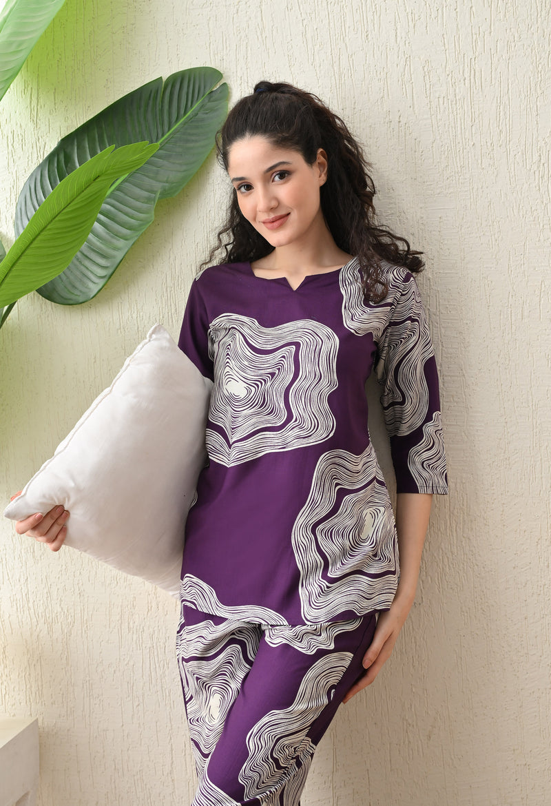 Ichaa Premium Rayon LoungeWear Set- Purple