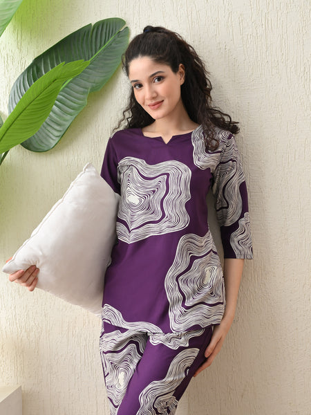 Ichaa Premium Rayon LoungeWear Set- Purple