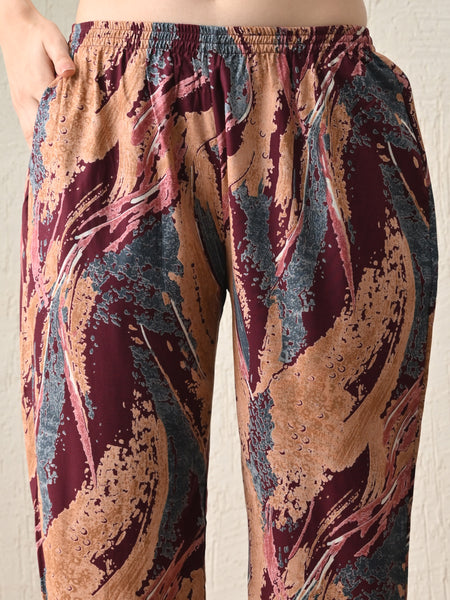 Ichaa Premium Rayon LoungeWear Set- Wine