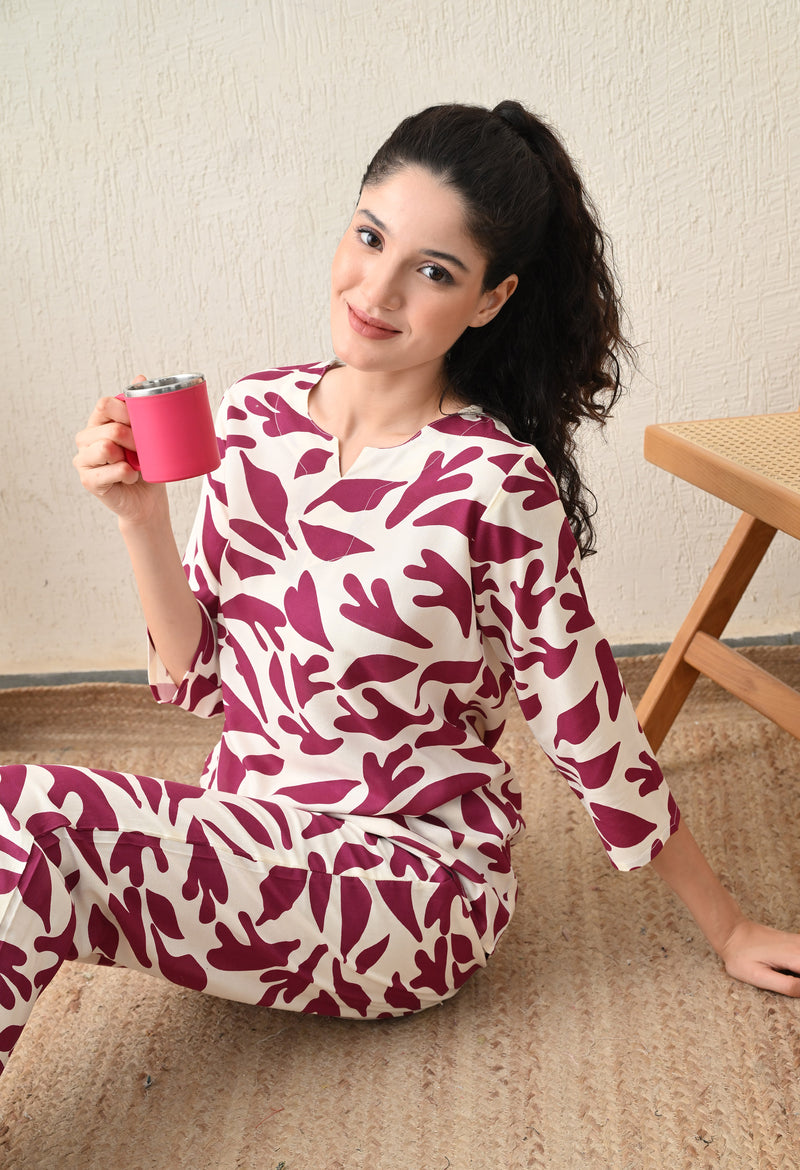 Ichaa Premium Rayon LoungeWear Set-Cream