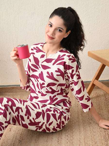 Ichaa Premium Rayon LoungeWear Set-Cream