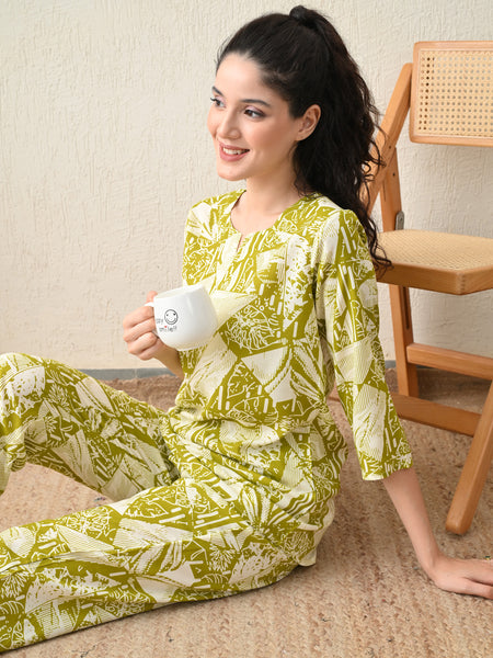 Ichaa Premium Rayon LoungeWear Set- Lime