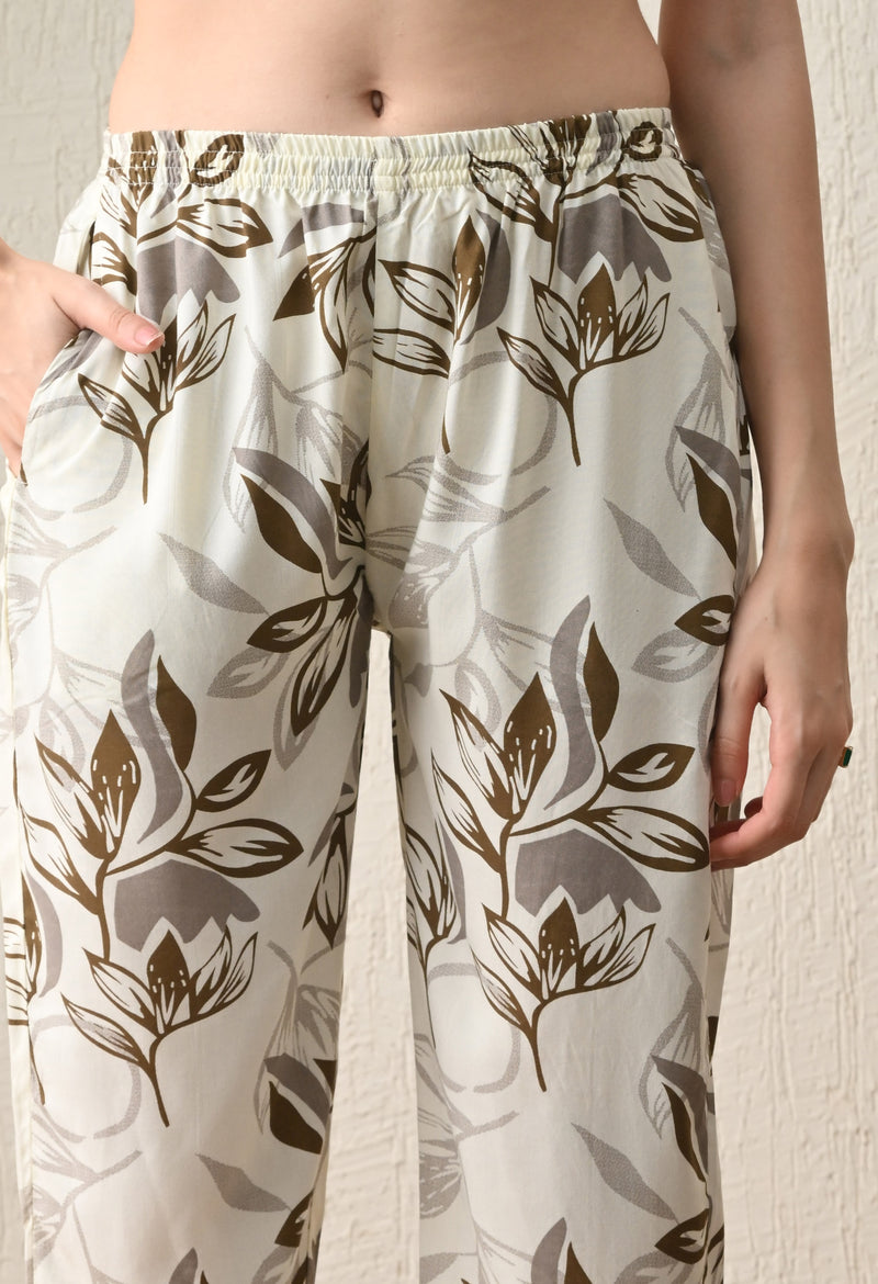 Ichaa Premium Rayon LoungeWear Set- Cream