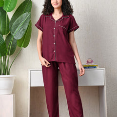 Ichaa Premium Rayon LoungeWear Set- Wine+