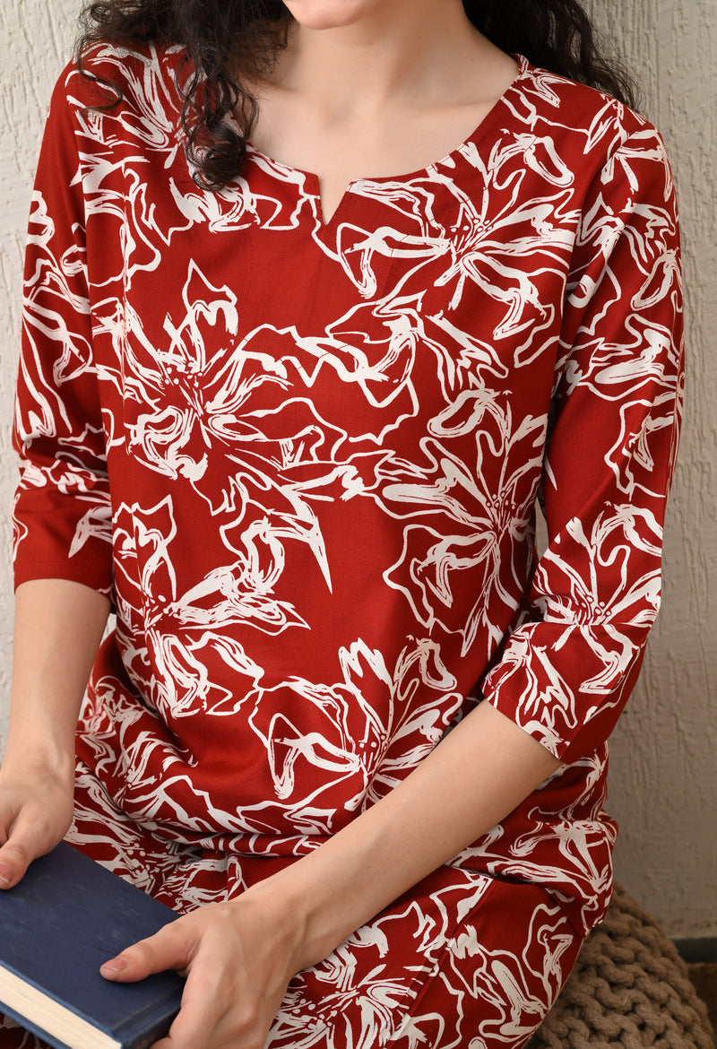 Ichaa Premium Rayon LoungeWear Set- Maroon