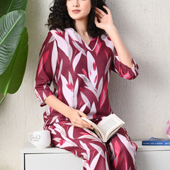 Ichaa Premium Rayon LoungeWear Set- Wine