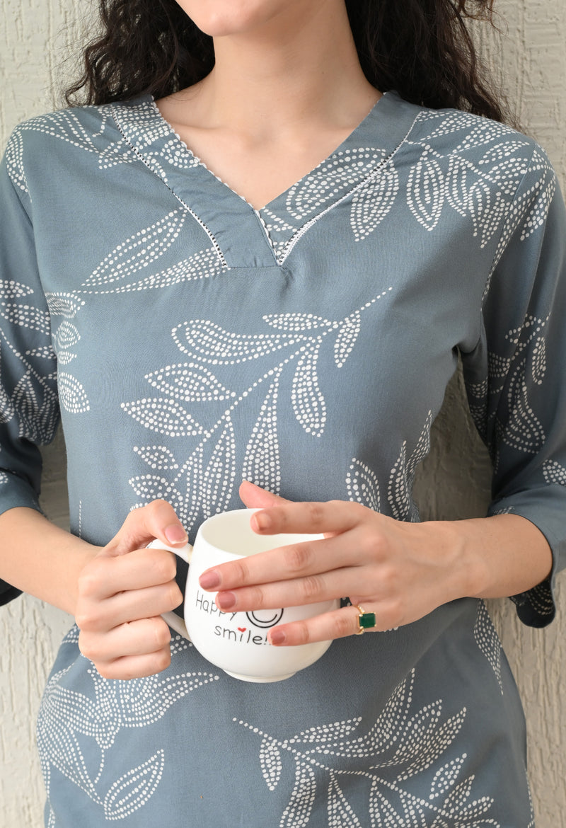 Ichaa Premium Rayon LoungeWear Set- Grey