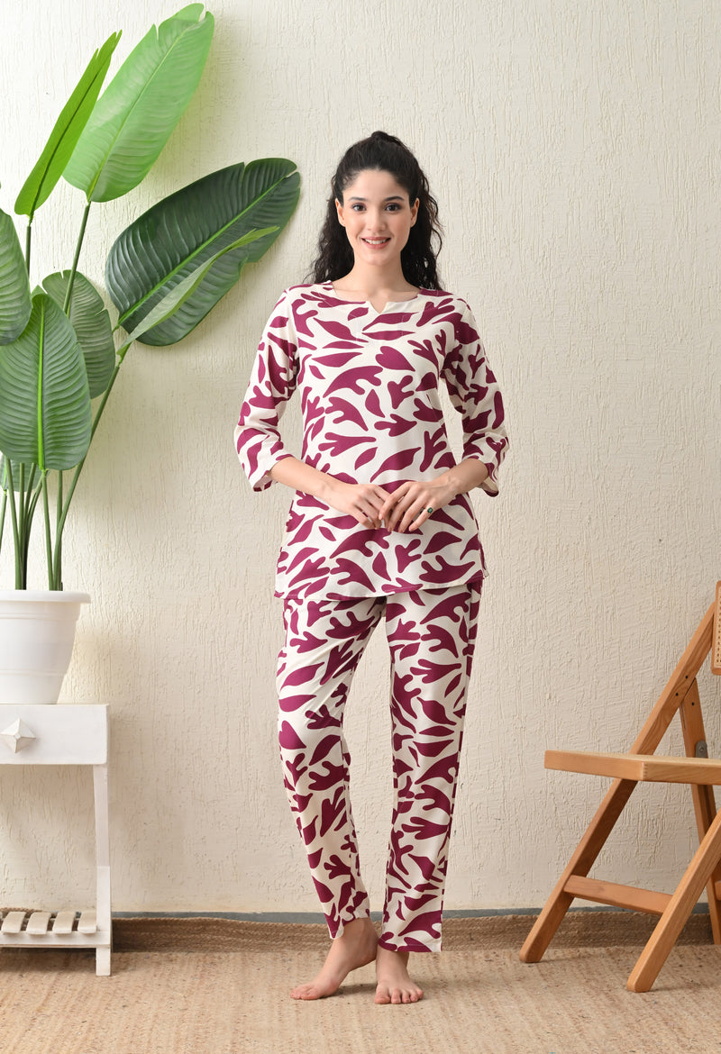 Ichaa Premium Rayon LoungeWear Set-Cream