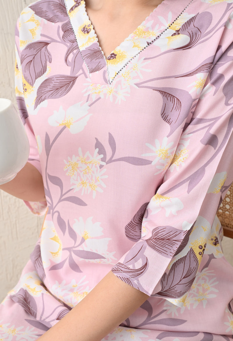 Ichaa Premium Rayon LoungeWear Set- Lavender