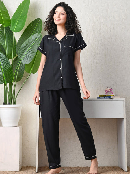 Ichaa Premium Rayon LoungeWear Set- Black