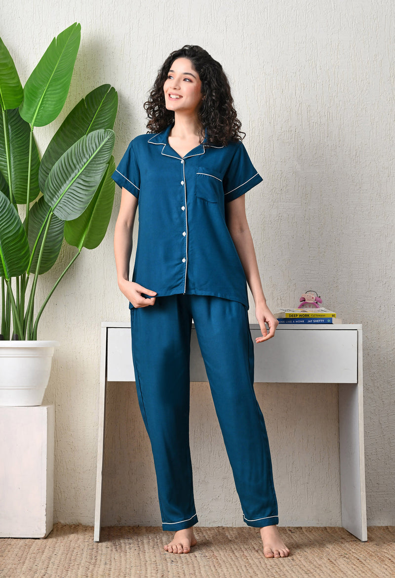 Ichaa Premium Rayon LoungeWear Set- Teal