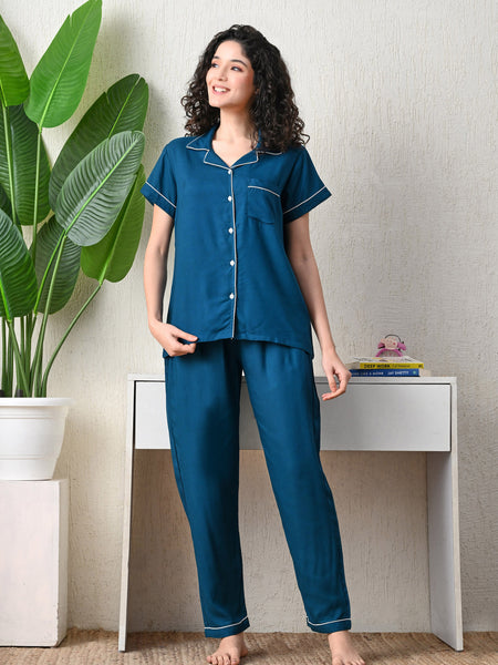 Ichaa Premium Rayon LoungeWear Set- Teal