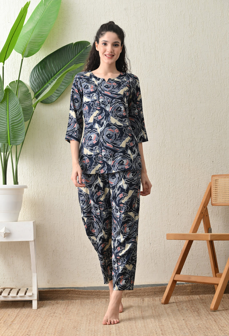 Ichaa Premium Rayon LoungeWear Set- Multicolor
