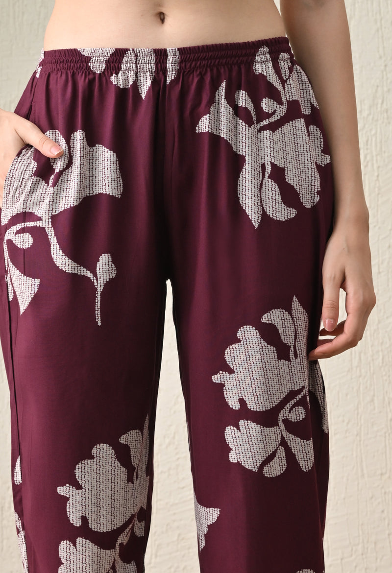 Ichaa Premium Rayon LoungeWear Set- Wine