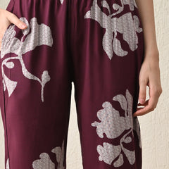 Ichaa Premium Rayon LoungeWear Set- Wine