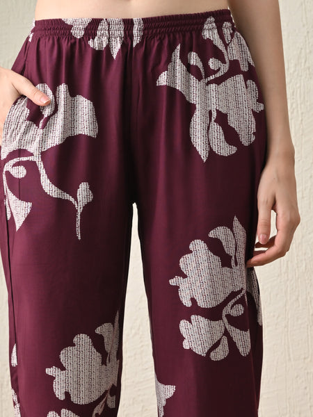 Ichaa Premium Rayon LoungeWear Set- Wine