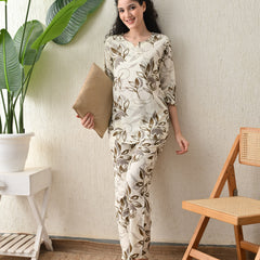 Ichaa Premium Rayon LoungeWear Set- Cream