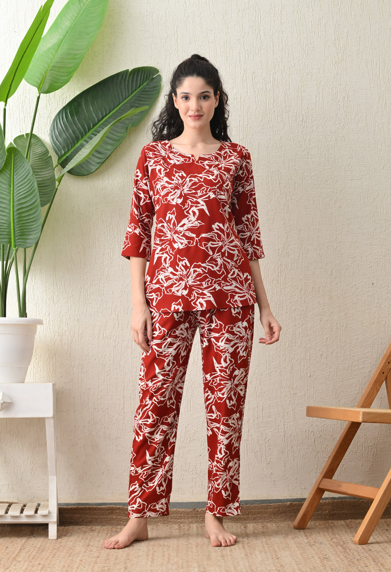 Ichaa Premium Rayon LoungeWear Set- Maroon