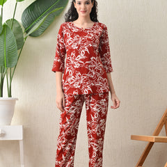 Ichaa Premium Rayon LoungeWear Set- Maroon