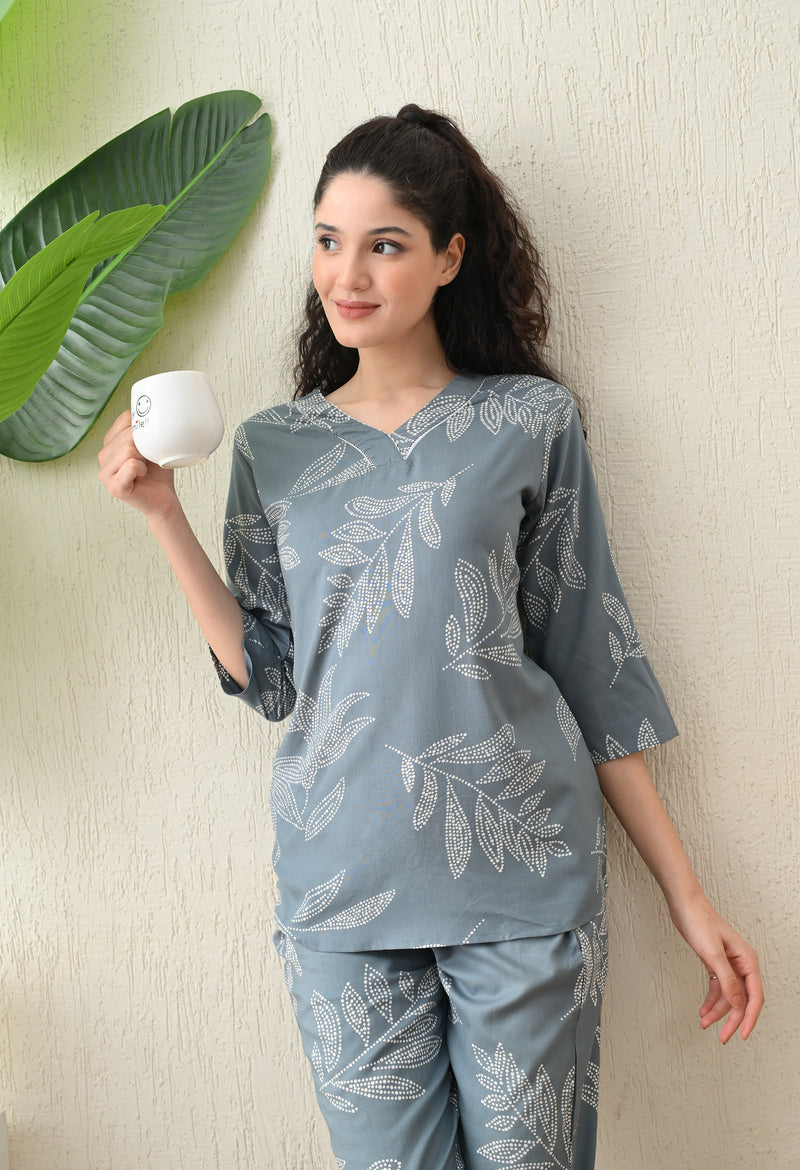 Ichaa Premium Rayon LoungeWear Set- Grey