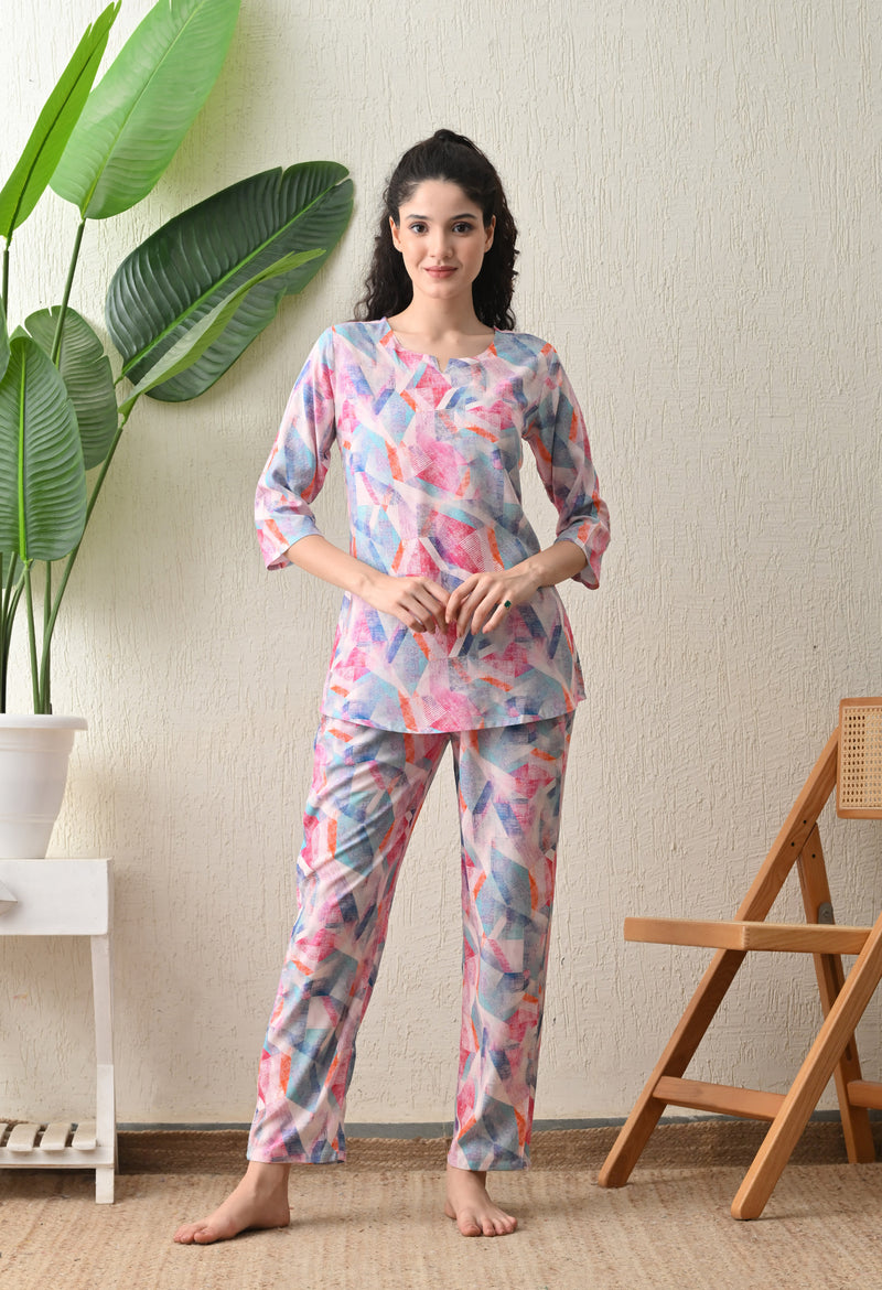 Ichaa Premium Rayon LoungeWear Set- Multicolor