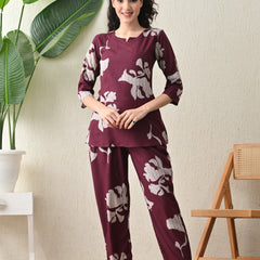 Ichaa Premium Rayon LoungeWear Set- Wine