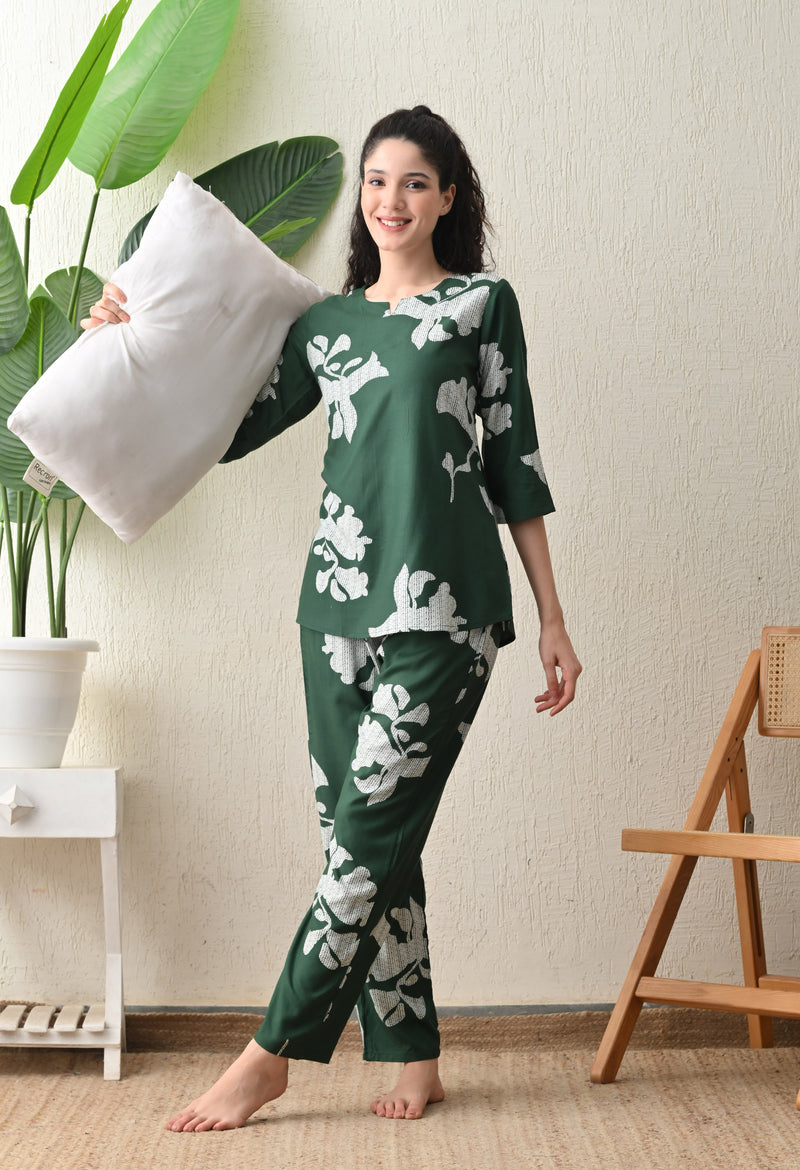 Ichaa Premium Rayon LoungeWear Set- Green