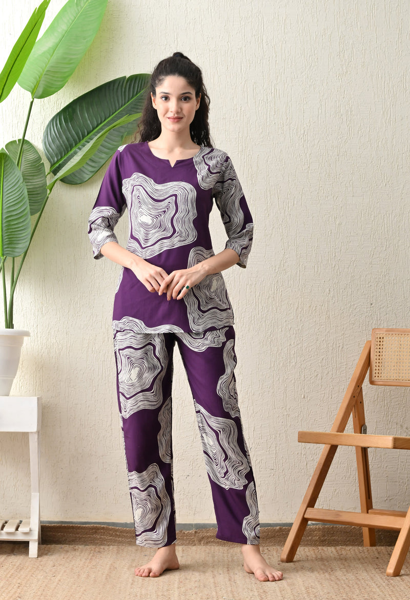 Ichaa Premium Rayon LoungeWear Set- Purple