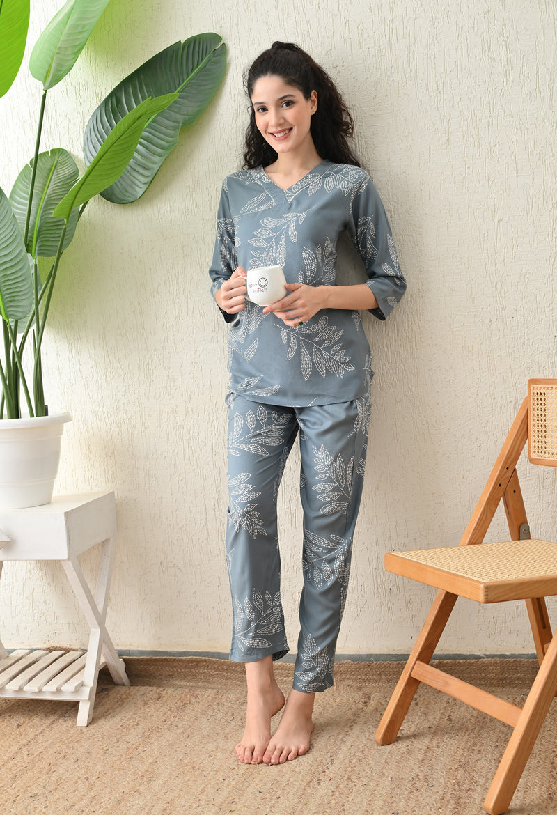 Ichaa Premium Rayon LoungeWear Set- Grey